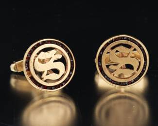 Lucien Piccard Garnet and Gold Cufflinks 