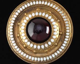 Victoran Garnet, Enamel and Gold Brooch 