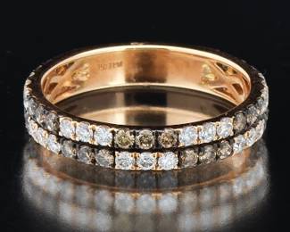 Ladies Gold, Cognac and White Diamond Band 
