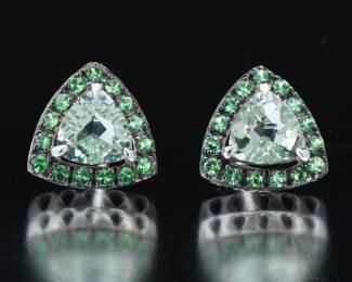 Ladies Pair of Gold, Green Amethyst and Green Tourmaline Earrings 