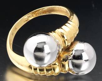 Two Tone Gold Ball Bypass Ring 