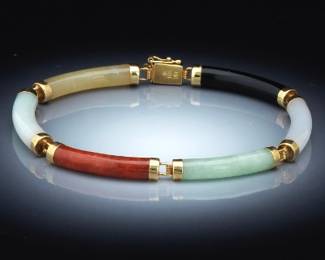 Ladies Gold and Multicolour Jade Bracelet 