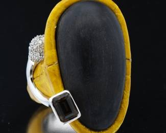 Yellow Leather, Wood, And Diamond Ring 