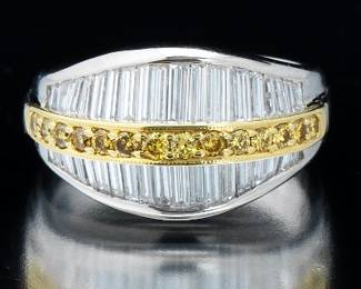 Ladies Platinum, Gold, Yellow and White Diamond Ring 