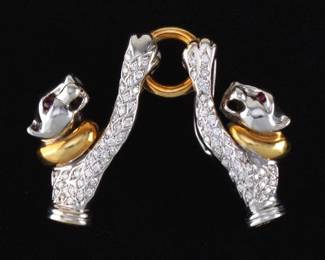 Ladies TwoTone Gold, Diamond and Ruby Double Panther Necklace Enhancer 