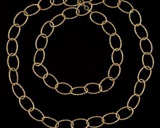 Ladies Italian Gold Oval Links Diamond Design Necklace 