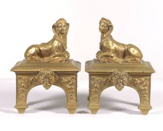 Belle Epoque Pair of Sphinx Chenets