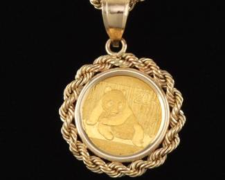 Chinese Panda Coin Pendant on Chain 