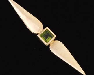 Retro Gold and Pridot Bar Brooch 