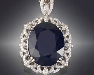 Ladies Titanium Diffused 52.03 Carat Sapphire and Diamond Pendant 