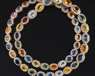Ladies 30.26 Carat Fancy Color Sapphire and Diamond Necklace 