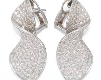 Ladies Pair of Gold and Diamond Swirl Earrings