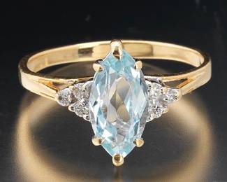 Ladies Gold, Aquamarine and Diamond Ring 