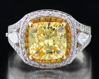 Gregg Ruth TwoTone Gold, Yellow Cubic Zirconia, White, Pink and Yellow Diamond Ring 