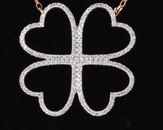 Ladies Gold and Diamond Lucky Shamrock Chain Necklace 
