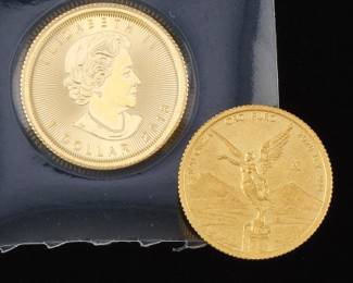 Two Gold Coins, Canadian and Mexican 