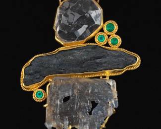 Luna Felix 22k, Rock Crystal and Tsaverite Garnets 