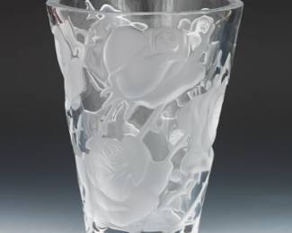 Lalique France Crystal Large Isfahan Rose Vase 
