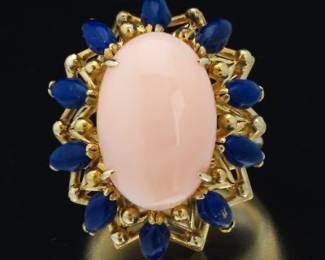 Ladies Angel Skin Coral and Lapis Ring 