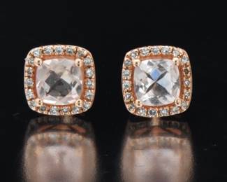 EFFY Pair of Gold, Morganite and Diamond Ear Studs 