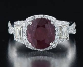 Platinum, Madagascar Ruby and Diamond Ring, GIA Report 