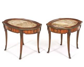 Pair of French Louis XV Style Marquetry Side Tables