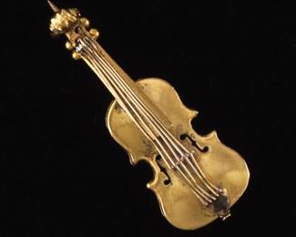 Vintage Violin 18k Gold Brooch 