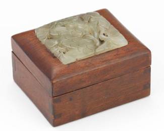 Carved Wood Box with Jade Lid