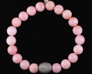 Ladies Artisan Sterling Silver, Diamond and Pink Opal Stretching Bracelet 