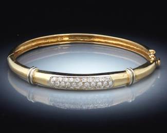 Ladies Gold and Diamond Hinged Bangle Bracelet 