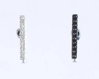 Ladies Pair of Gold, Black and White Diamond Bar Ear Studs 