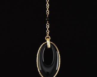 Ladies Italian Gold and Black Onyx Lavaliere Necklace 