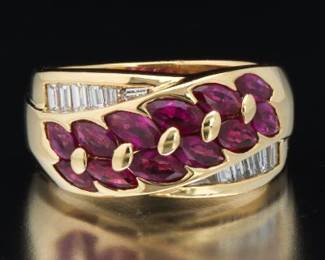 Ladies Diamond and Ruby Ring 