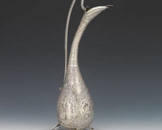 Persian Silver Hand Chased Ewer 