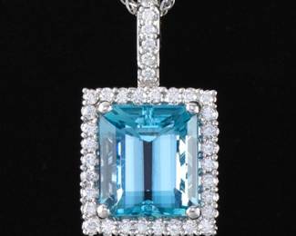 Ladies Gold, 9.21 Ct Gem Aquamarine and Diamond Pendant on Chain 