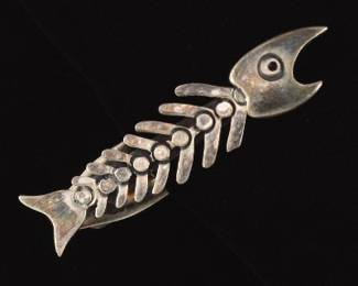 Mexican Sterling Silver Fishbone Tie ClipBrooch 
