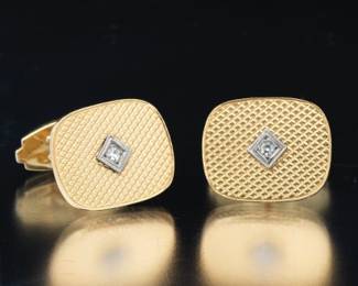 Pair of Antique Gold and Diamond Cufflinks, in Box 