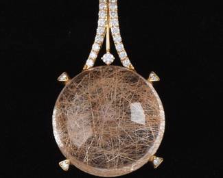 Ladies Gold, Rutilated Quartz and Diamond Pendant 