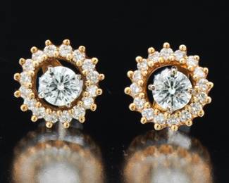 Ladies Pair of Gold and Diamond TwoinOne Halo Ear Studs 