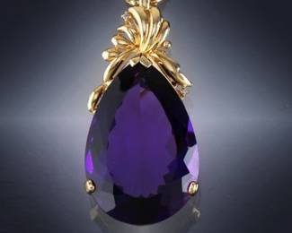 Impressive 35 Carat Amethyst Pendant and Diamond Pendant on Chain 