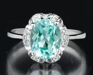 Ladies BluishGreen Tourmaline and White Color Sapphire Ring 