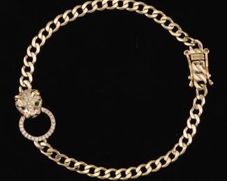 Ladies Gold, Diamond and Emerald Panther Cartier Style Bracelet 