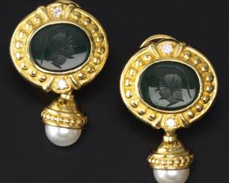 A Pair of Judith Ripka Gold and Gemstone Earrings 