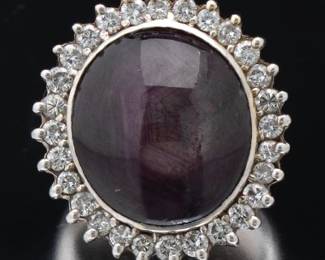Ladies 22.00 Carat Purple Star Sapphire and Diamond Ring 