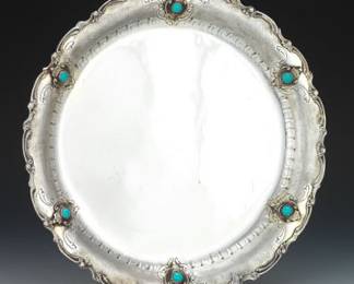 Italian 800 Silver and Turquoise Tray by Corradini Cav. Alessandro, Bologna 