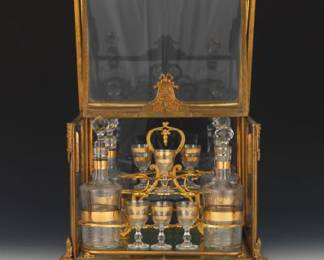 19th Century Bronze and Glass Tantalus Set