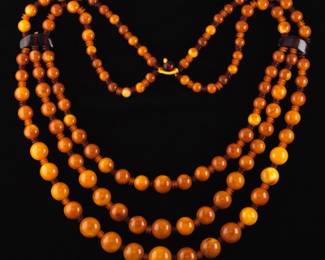 Amber Color Double Strand Necklace 