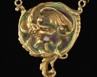 Plique A Jour Enamel and Diamond Necklace 