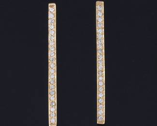 Ladies Pair of Gold and Diamond Bar Earrings 