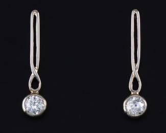 Ladies Art Deco Pair of Gold and Diamond Bar Earrings 